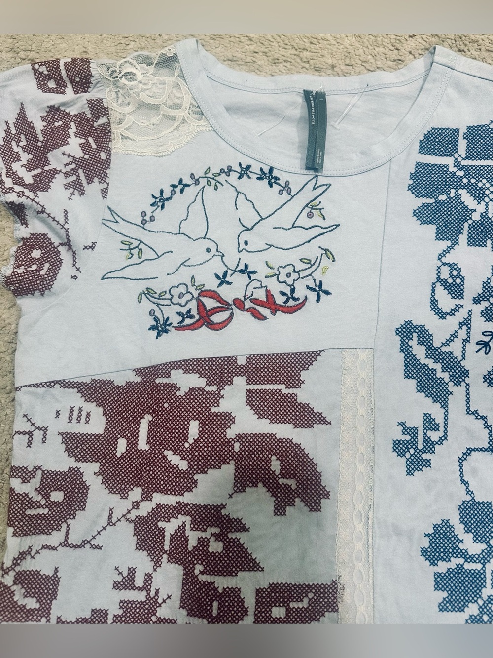 NWOT By Anthropologie Embroidered Baby Tee in Light Blue, Women’s Size S - Picture 5 of 13